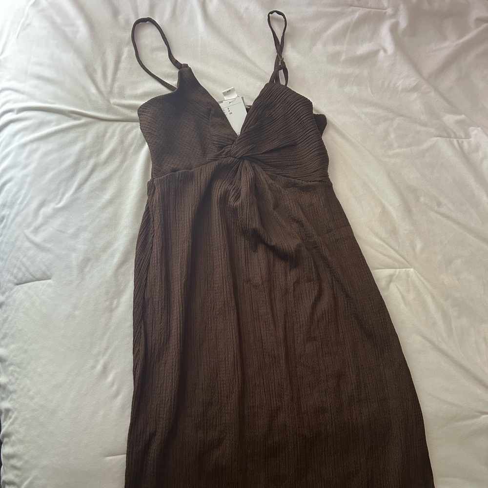 h&m brown spring dress